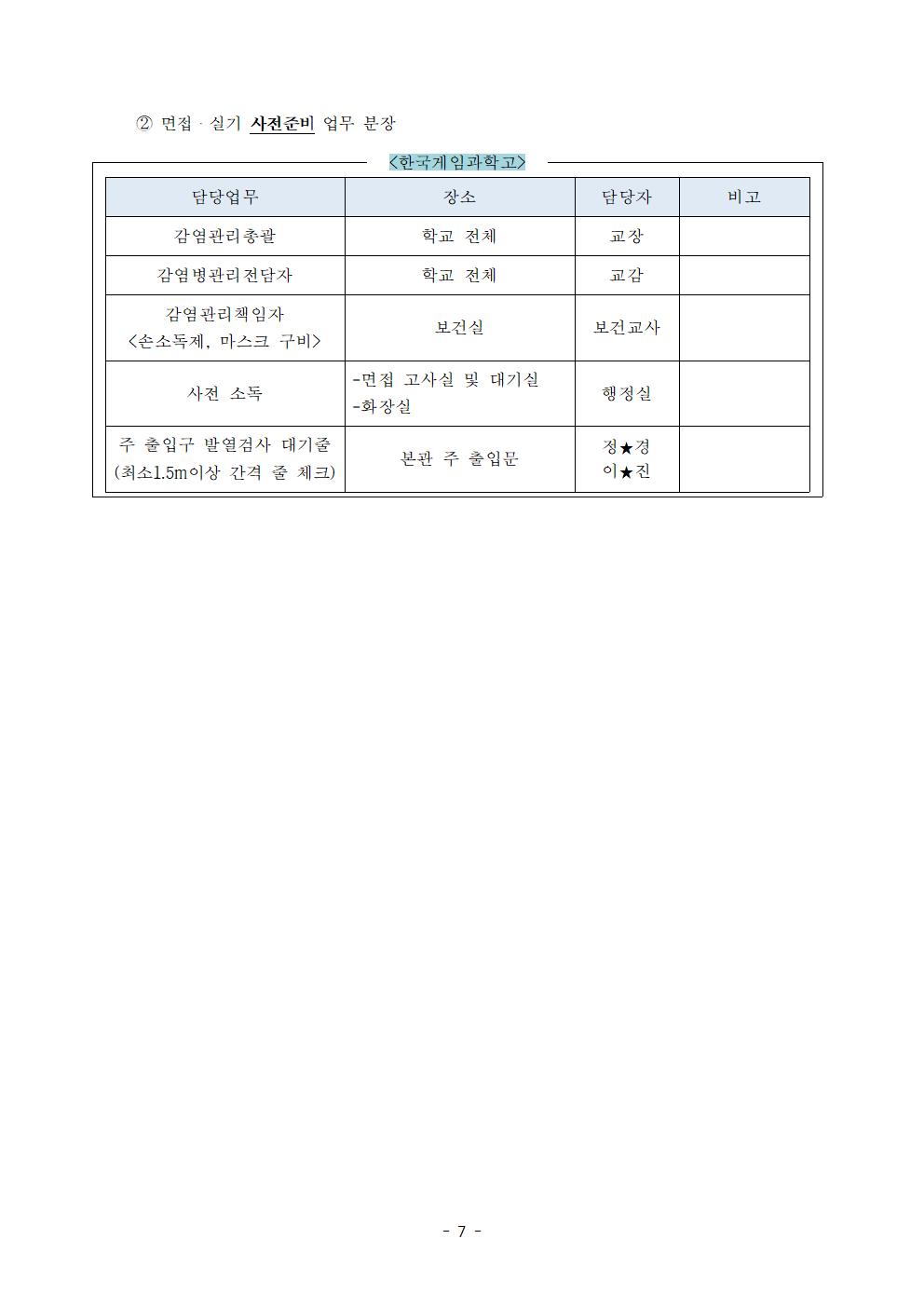 2021학년도 학교별 입학전형 안전관리 계획_한국게임과학고(홈페이지게시)009