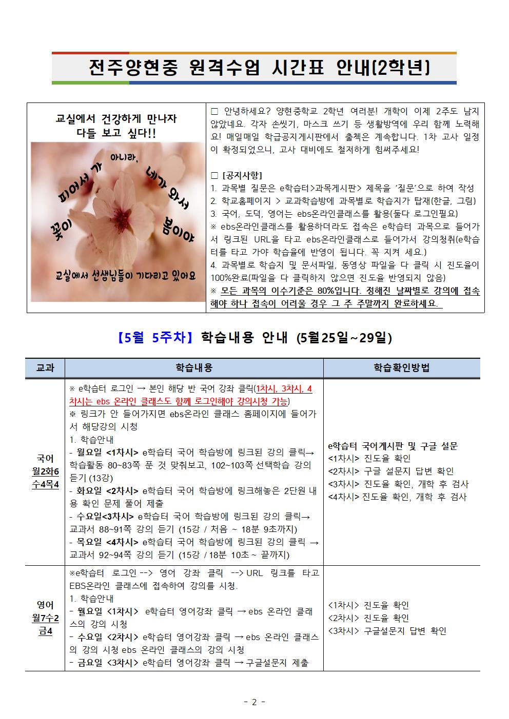 【5월5주차】2학년온라인학습내용 안내 탑재용(5.25-29)002