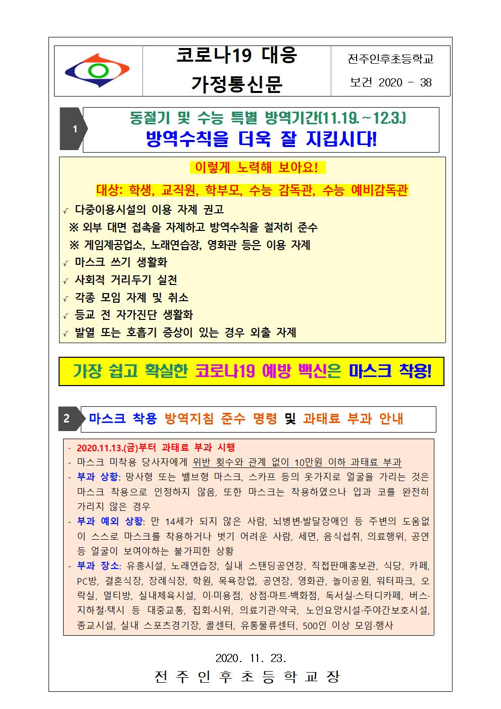 보건 2020-38 코로나-19 대응 가정통신문001
