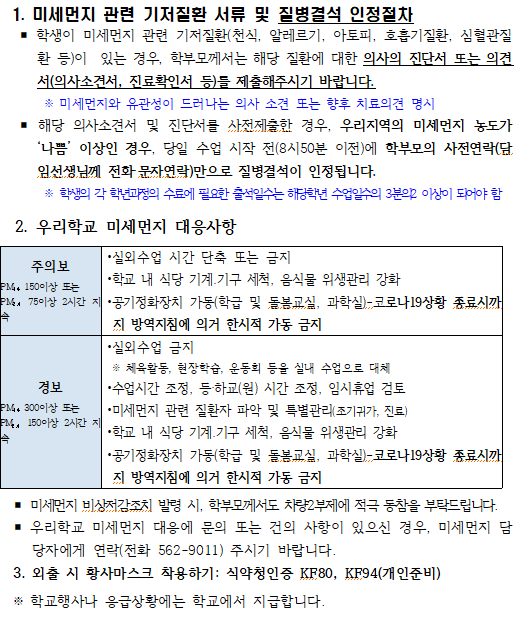고농도 미센먼지 대응 안내 가정통신문-1