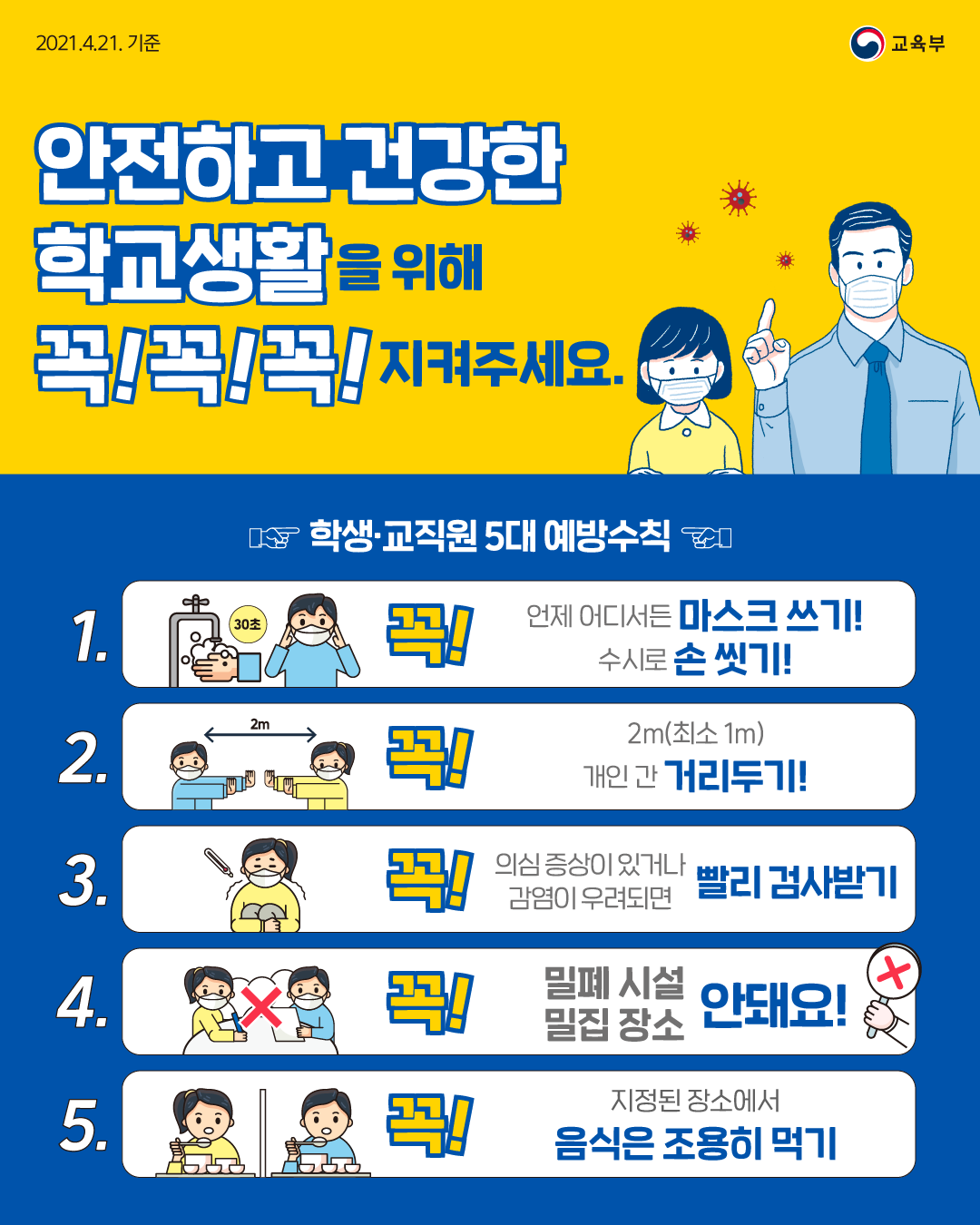 전라북도교육청 인성건강과_코로나19 5대 예방수칙 포스터