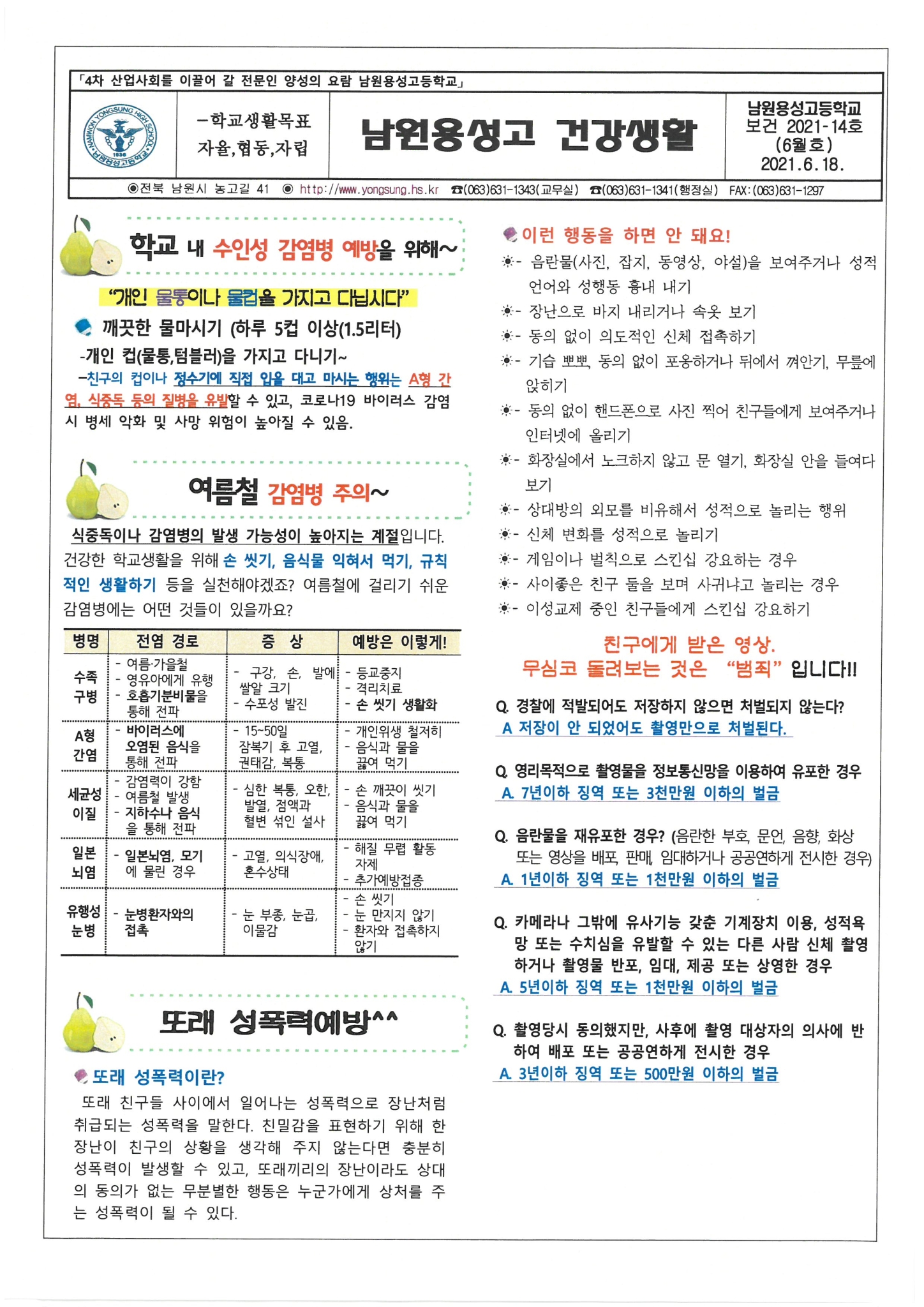 남원 용성고 건강생활(2021-6월호)1