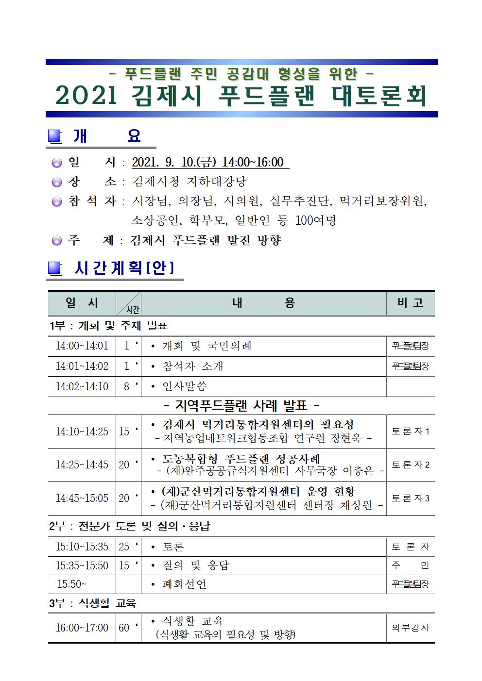김제시농업기술센터 먹거리활력과_2021 김제시 푸드플랜 대토론회(통보용)001