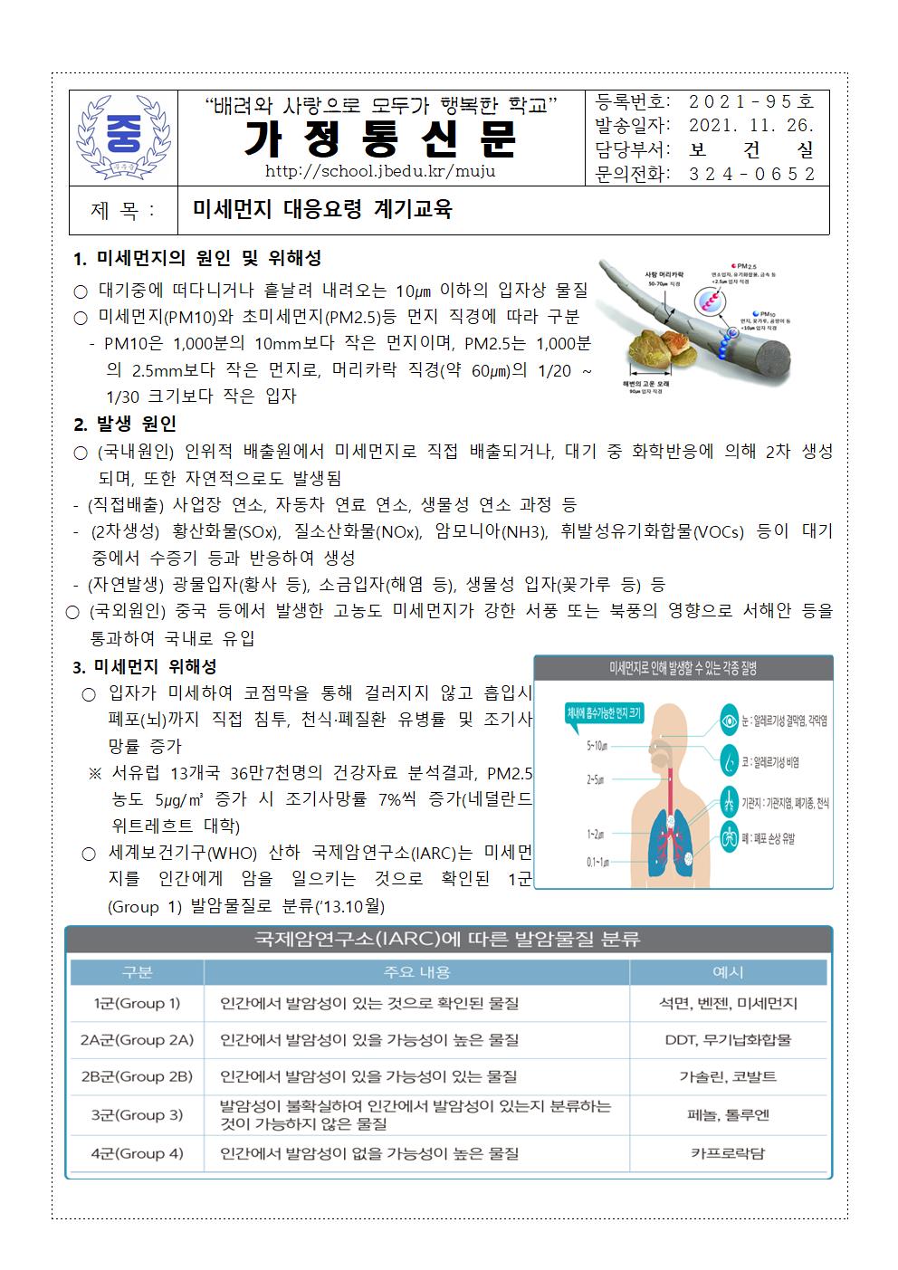 미세먼지 대응요령 계기교육 가정통신문001