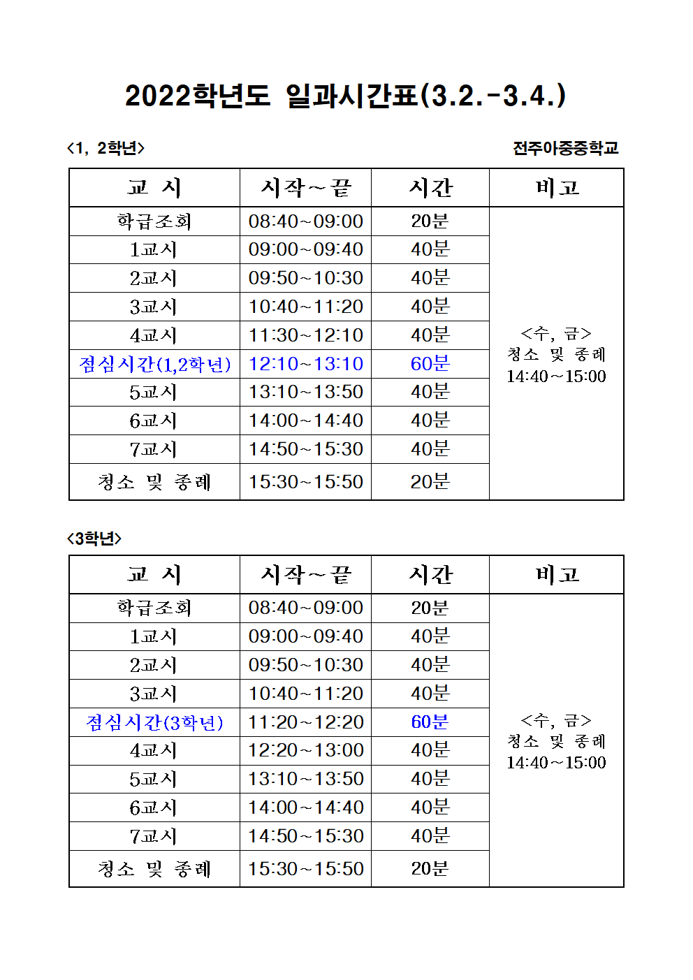 2022학년도 일과시간표(3.2.-3.4.40분 수업)001