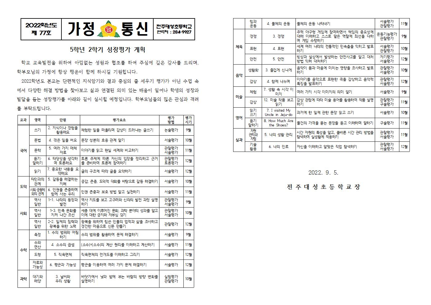 제77호-2022학년도 2학기 성장평가계획 안내장(학년별)004