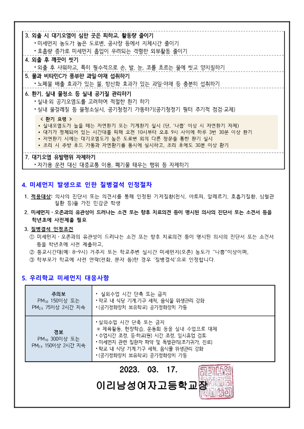 고농도 미세먼지 대응 요령(2023)- 보건 _2