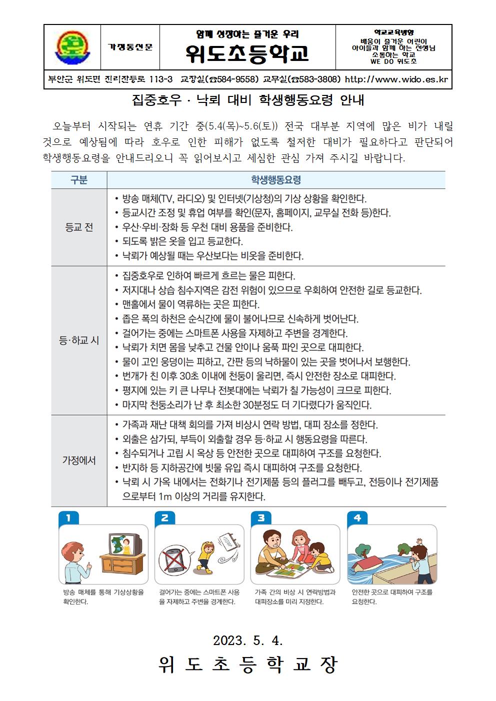 집중호우 대비 학생행동요령 가정통신문001