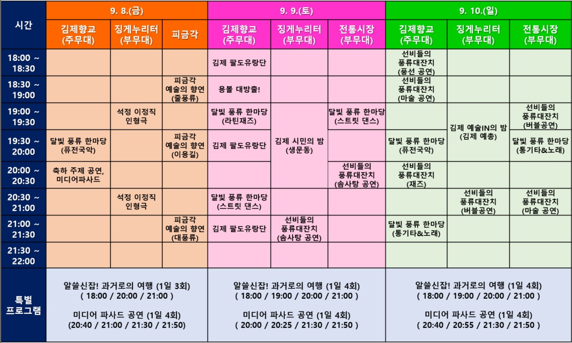 2023년 김제 문화재 야행 공연시간표