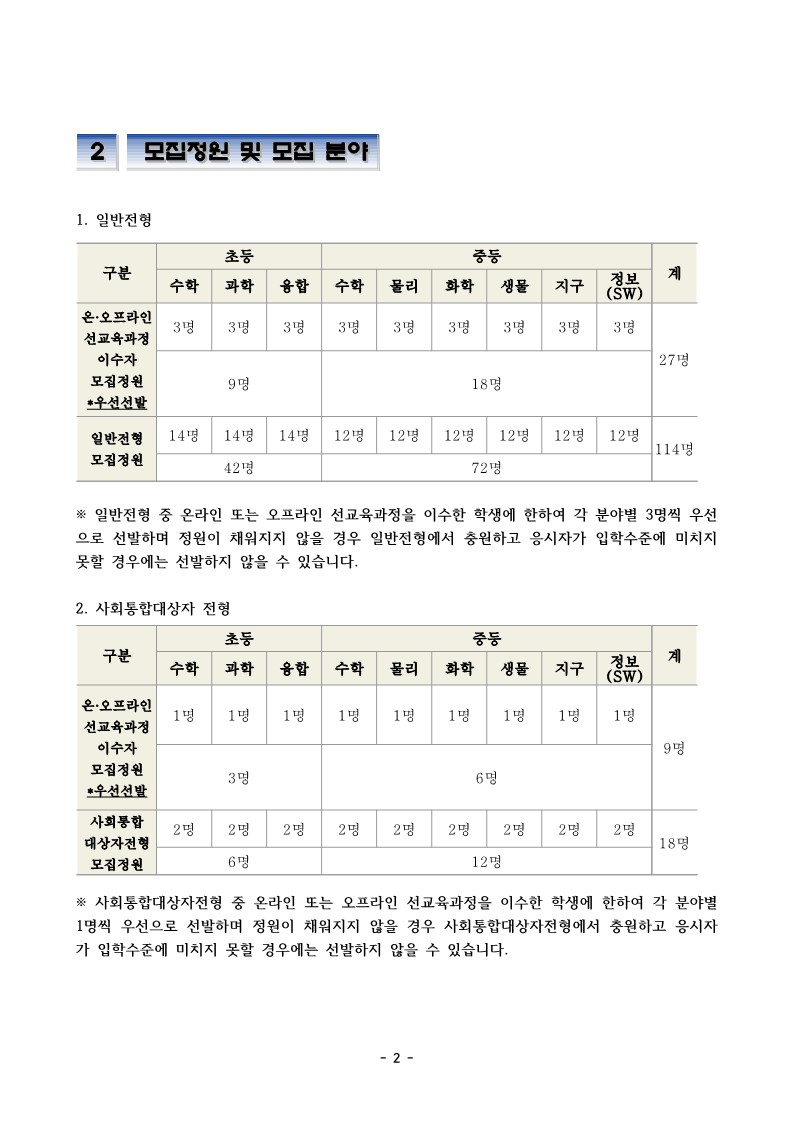 2024학년도 전북대학교 과학영재교육원 초중등 심화과정 신입생 모집요강_3