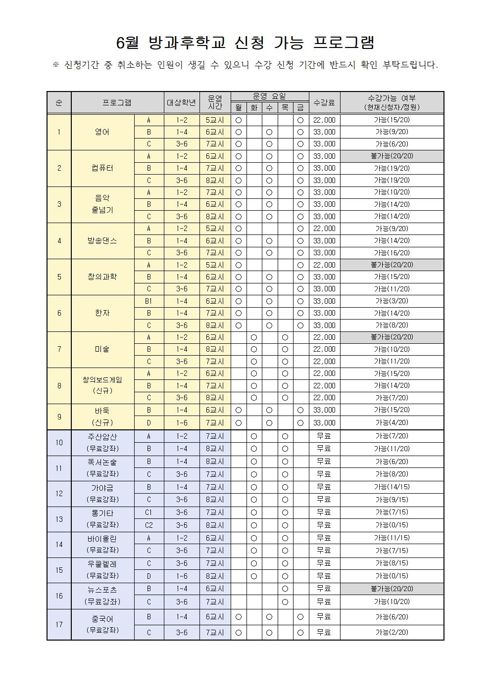 6월 방과후학교 프로그램 수강 신청 안내장002